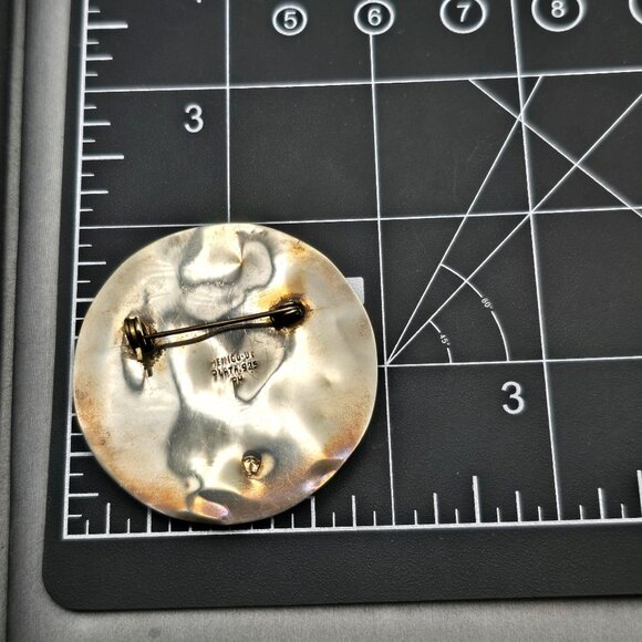 VTG Taxco Sterling Aztec Monkey Brooch 2" Black Enamel Turquoise Inlay Signed RH - Picture 8 of 10